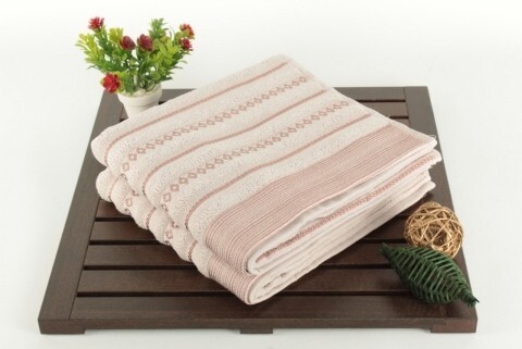 Set 2 prosoape de maini 50×90 cm, 100% bumbac, Saheser, Bombeli Pink mezoni.ro