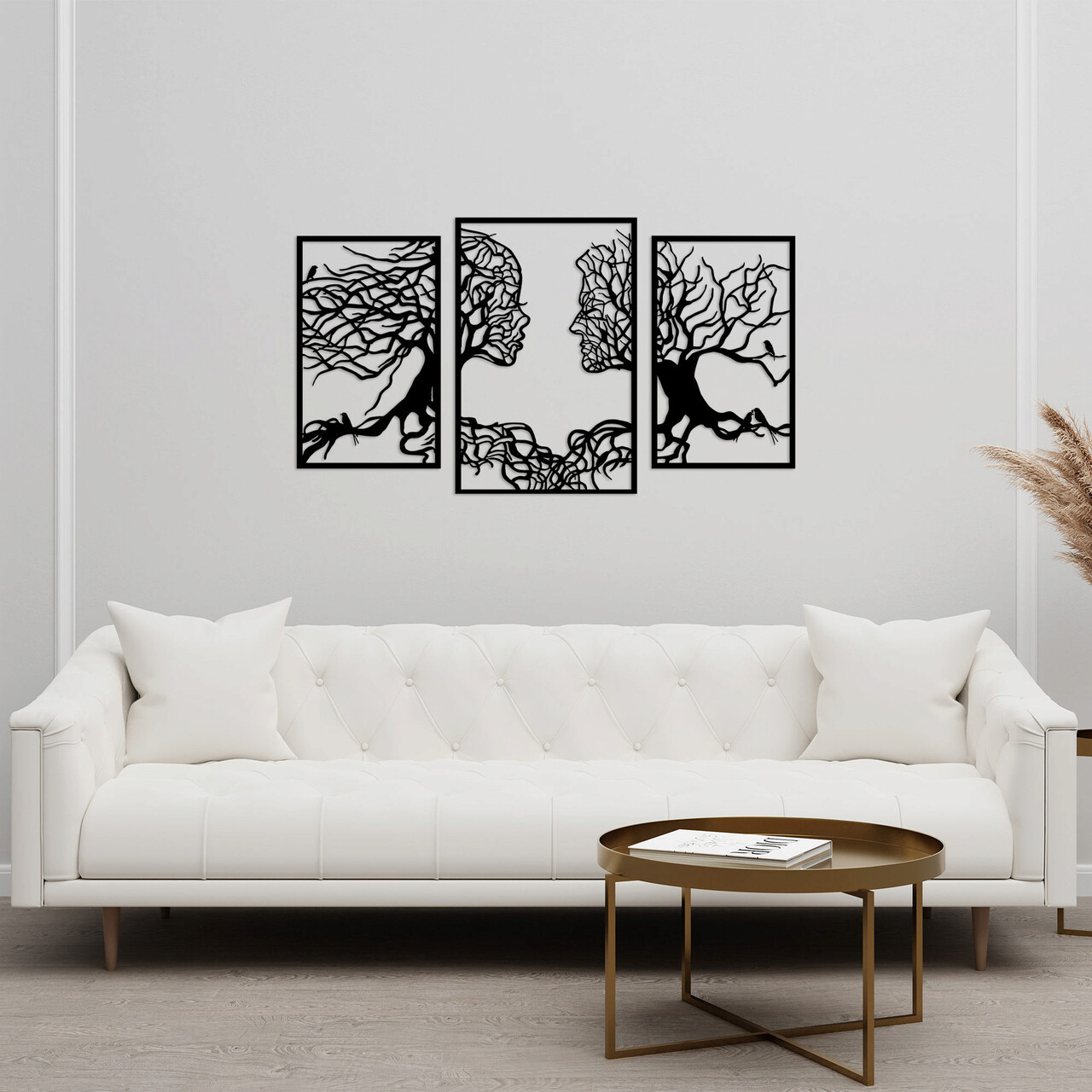 Decoratiune de perete, Tree Love, Metal, 50 x 76 cm, 3 piese, Negru - 1 | YEO
