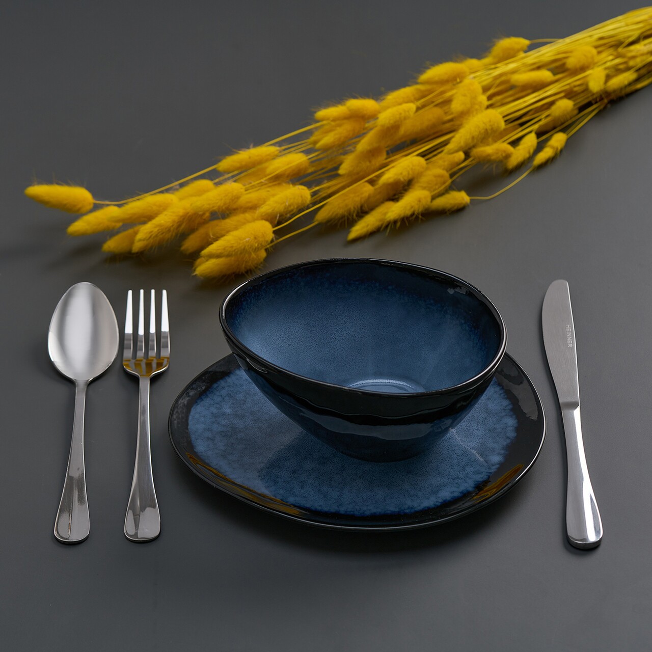 Set 4 boluri ovale Serenity, Heinner Ø16 cm, ceramica, albastru/negru