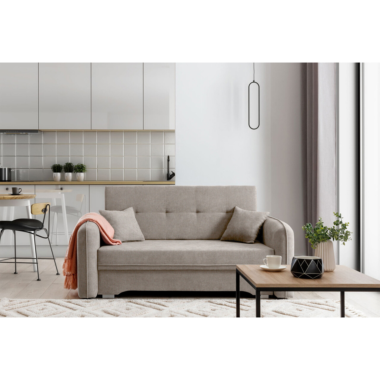 Canapea extensibila 3 locuri, ELTAP, Laine, 155x105x75 cm, lemn/poliester, bej