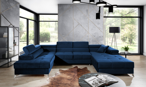 Coltar extensibil stanga 5 locuri ELTAP, Edr-103, Eduardo, 337x205x88 cm, lemn/poliester, albastru inchis