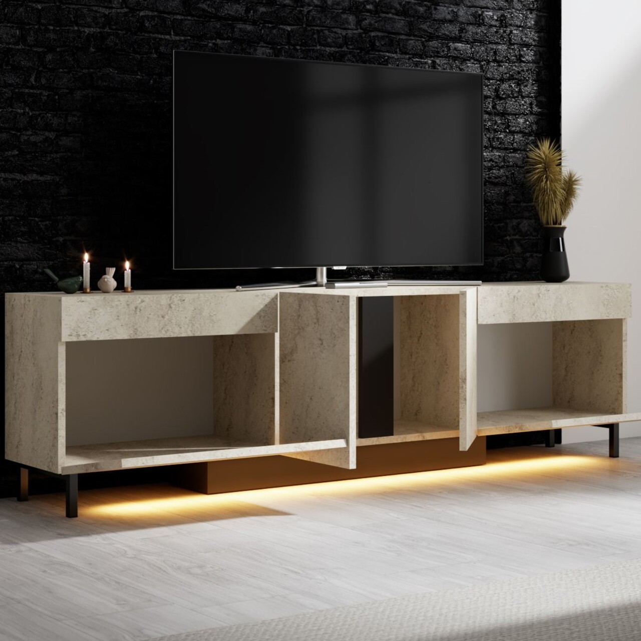 Comoda TV, Hanah Home, Paris, 180x50x32 cm, Travertin - imagine 3