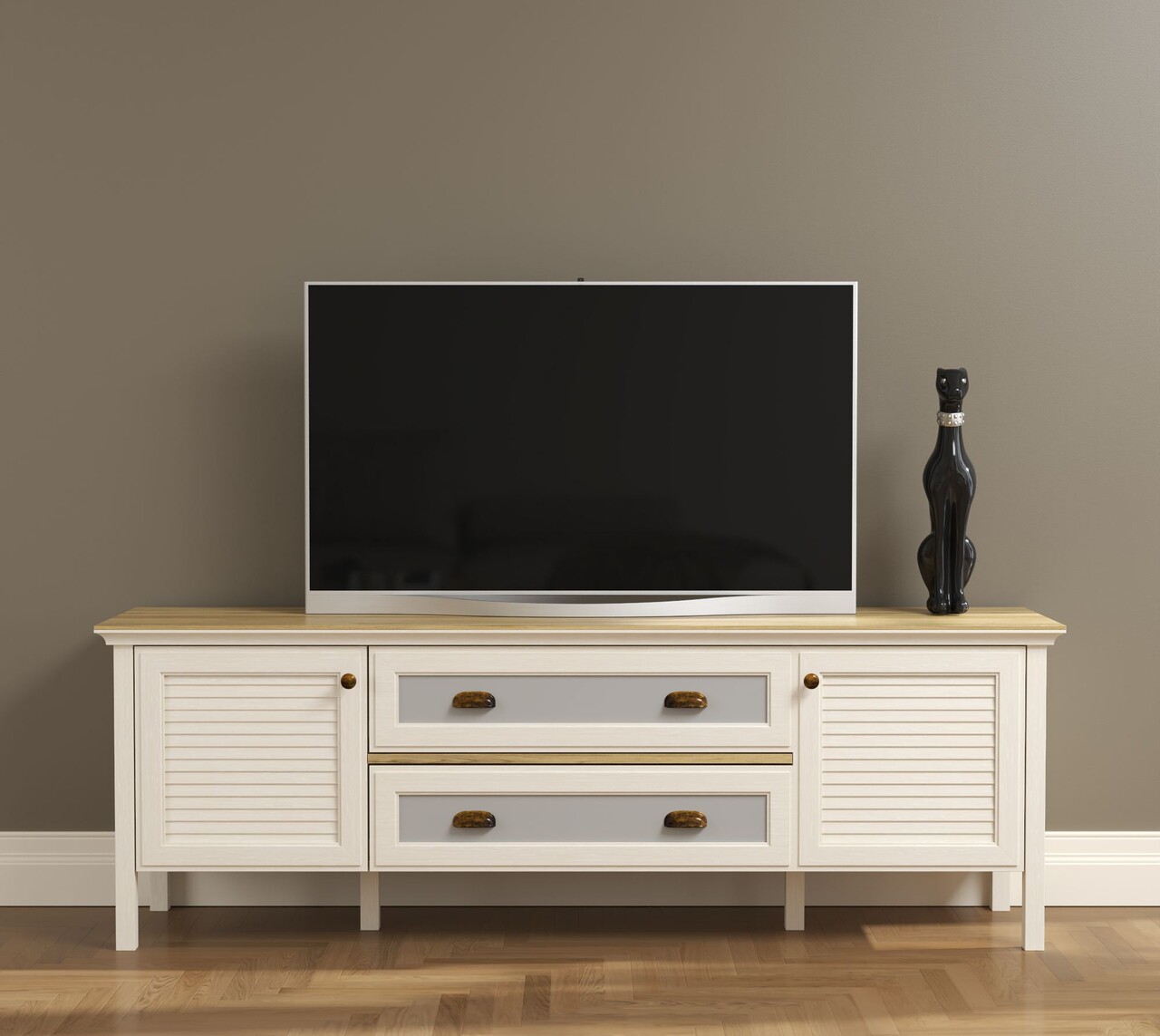Comoda TV, Hanah Home, FRN-21026, 180.9x61.7x44.2 cm, PAL, Crem / Stejar / Gri - view 2