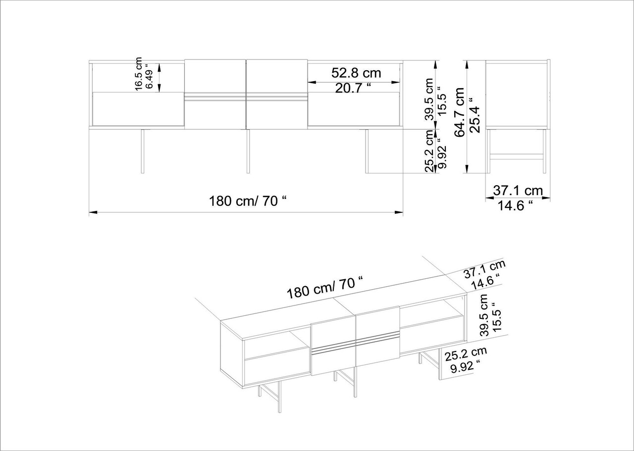 Comoda TV Derin, Decorotika, 180x37.1x64.7 Cm, Alb