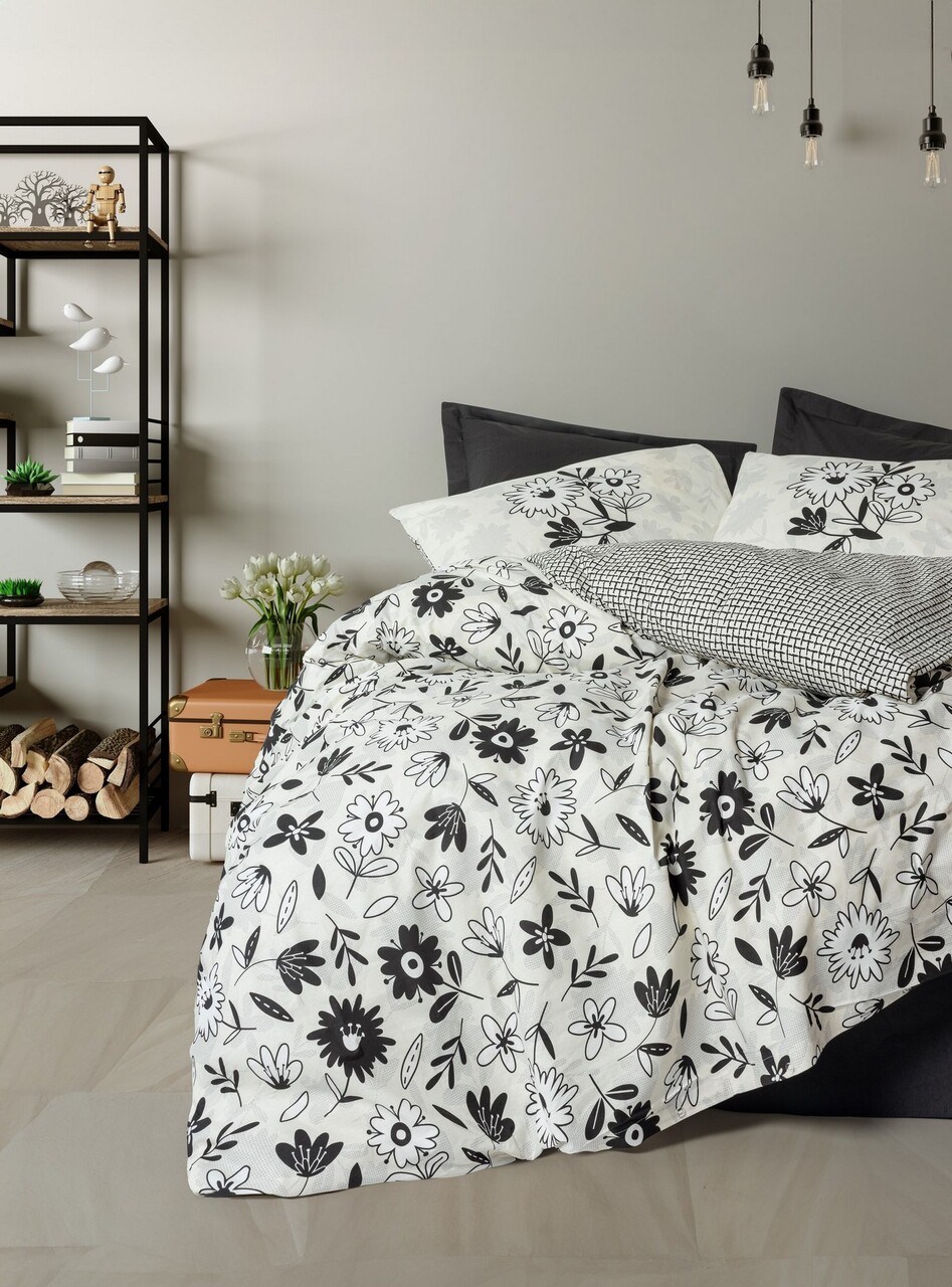 Lenjerie de pat pentru o persoana, Meresa - Black, Cotton Box, Bumbac Ranforce
