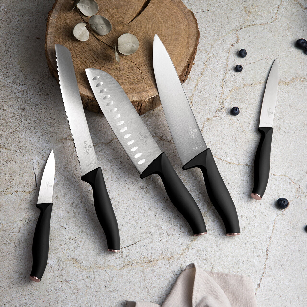Set 5 cutite cu suport magnetic Berlinger Haus, Black Rose, inox/lemn, negru/natur - imagine 2