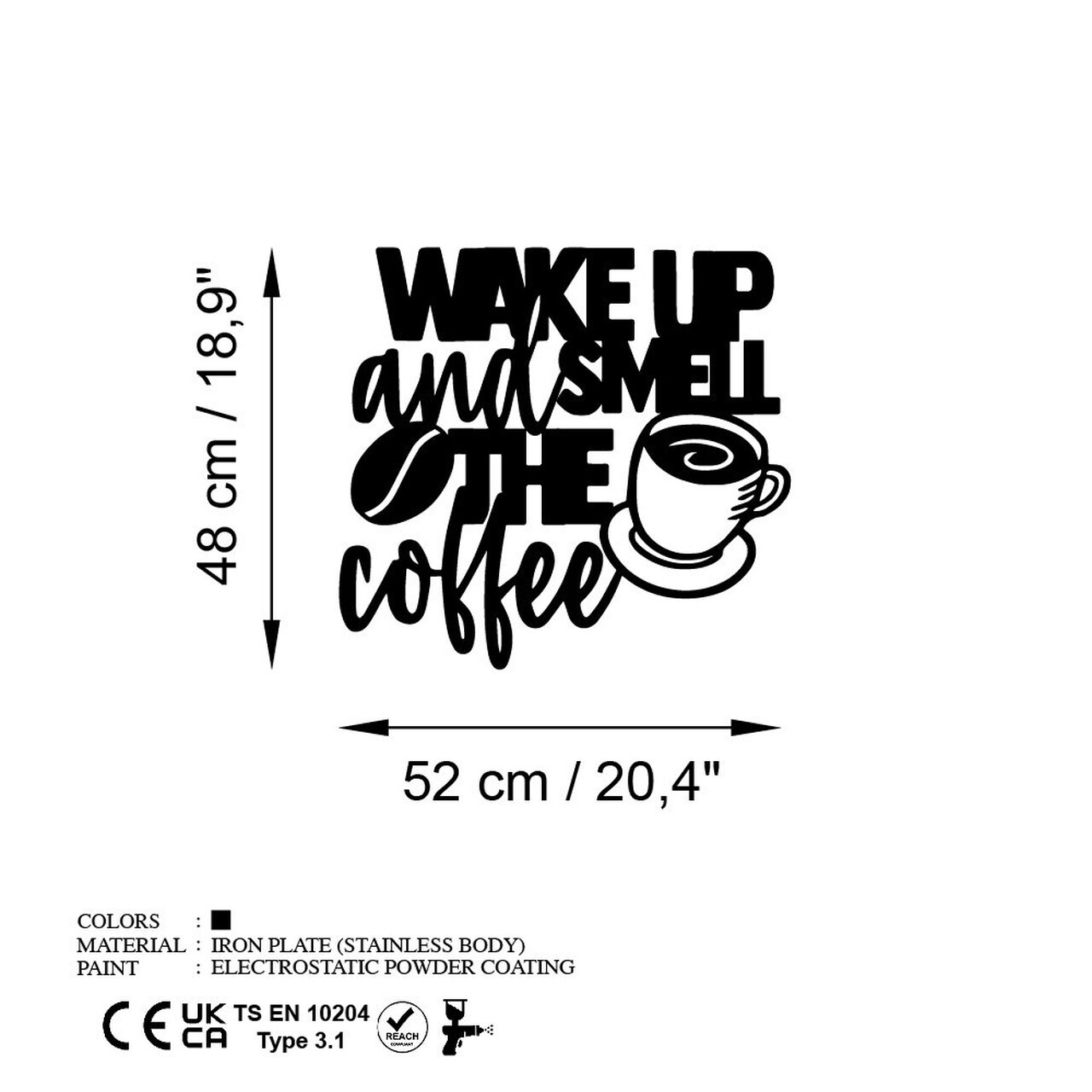 Decoratiune de perete, Wake up Coffee, Dimensiuni: 52 x 48 cm , Negru — imaginea 6
