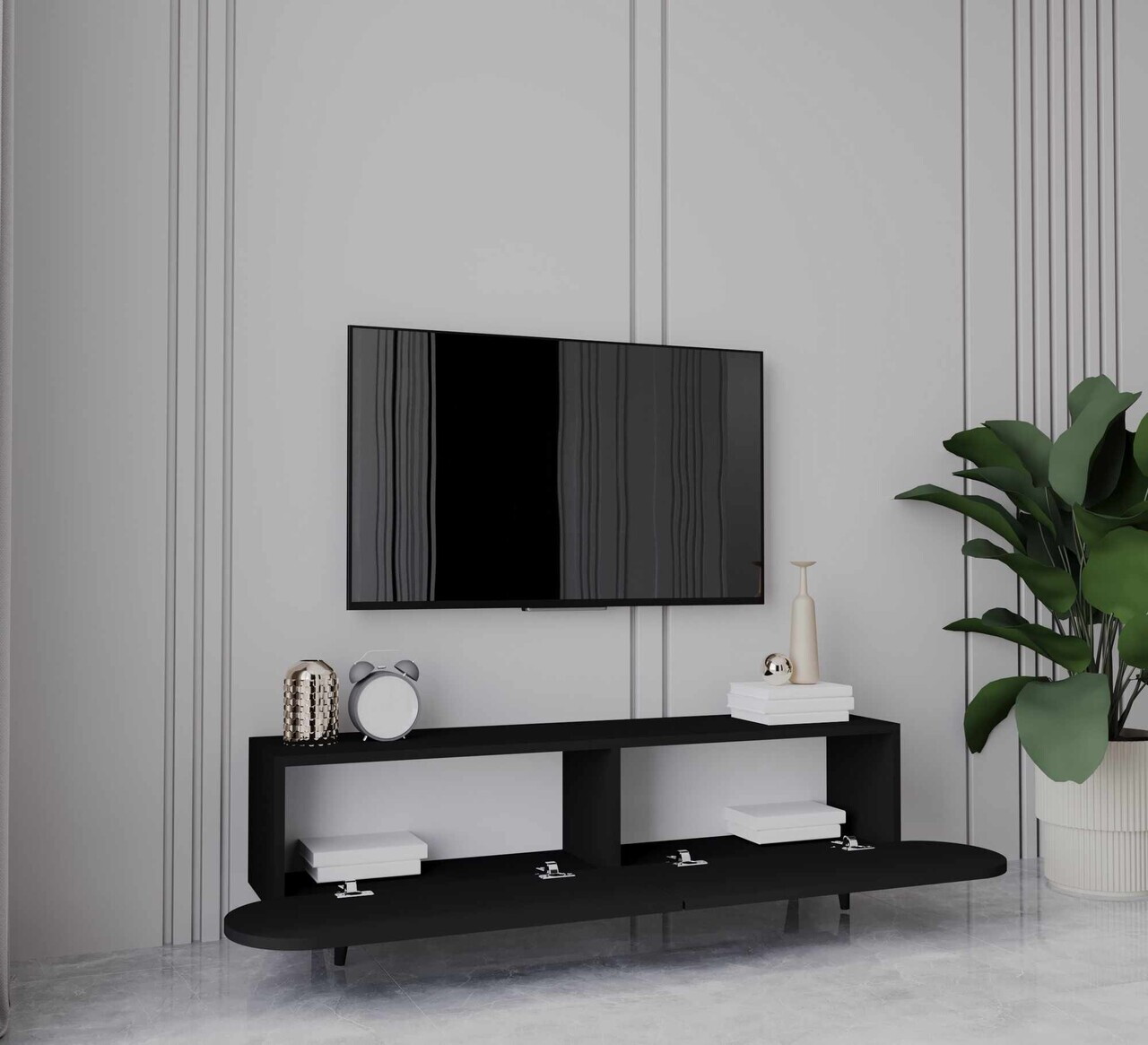 Comoda TV, Hanah Home, Regulus 160, 160x49x30 cm, MDF, Negru - view 2