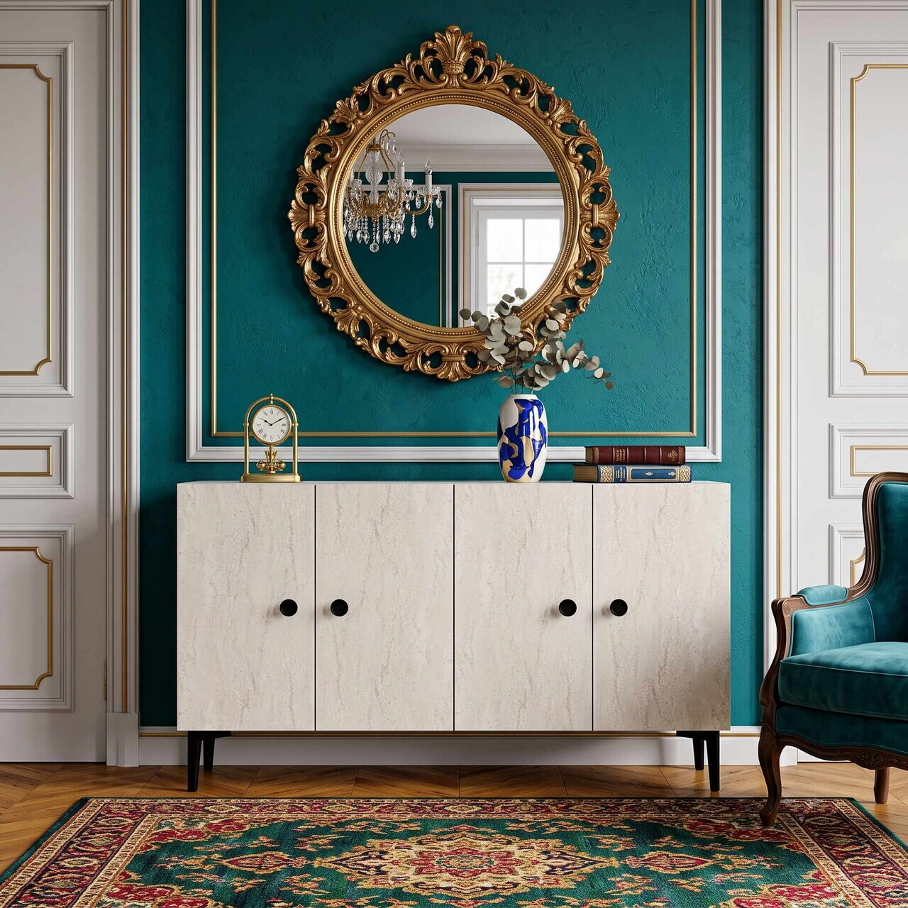 Consola, Hanah Home, Sherifa 120, 120x75x32 cm, Alb / Travertin — imaginea 2