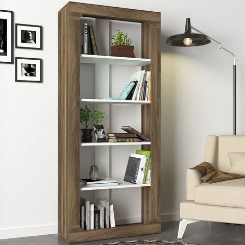 Biblioteca Rentes, Talon, 75 X 31.3 X 180 Cm, Alb/walnut