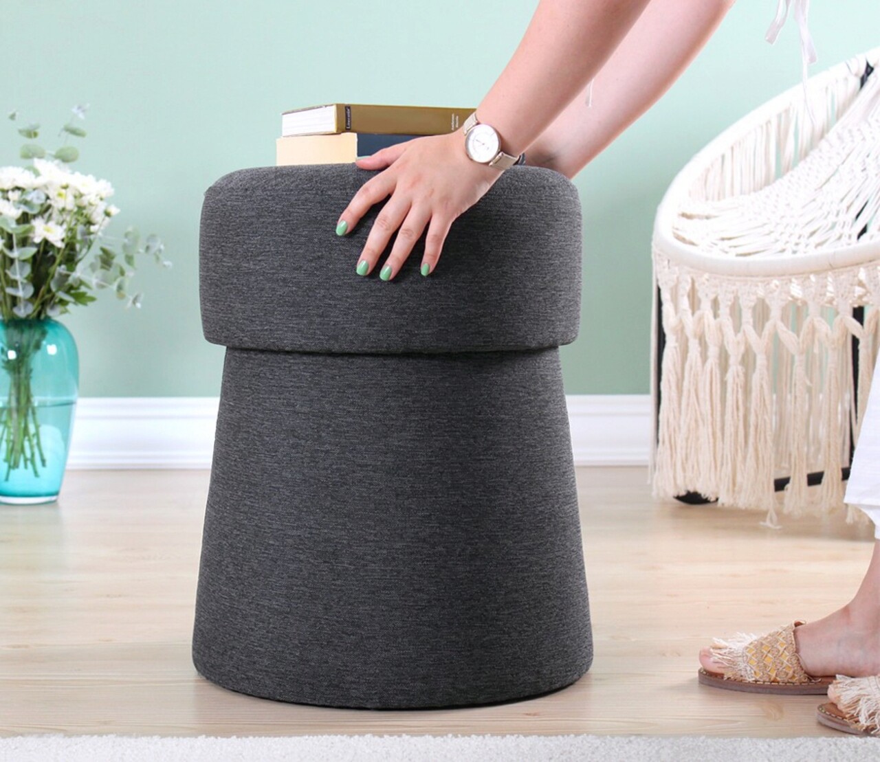 Taburet, Fluffe, 209FLF1213, 50% bumbac, 50% in, Gri inchis - 2 | YEO