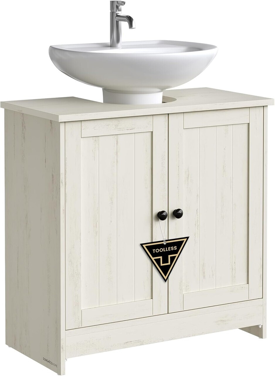 Dulap pentru baie / masca de lavoar Songmics, montaj fara unelte, 60x60x61.5 cm, PAL, alb rustic - imagine 2