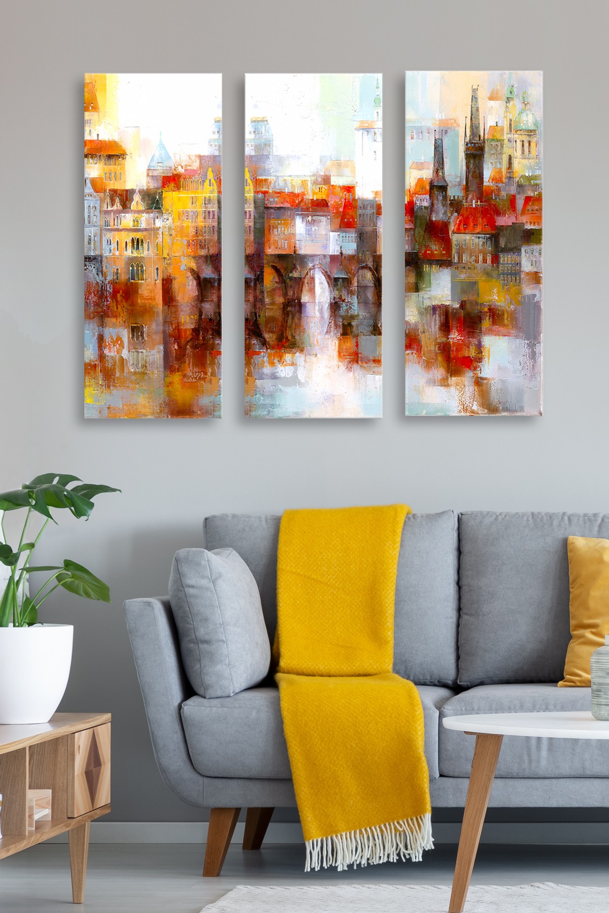 Tablou decorativ MDF, MDF0049, 20 x 50 cm, 3 piese, Multicolor