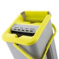 Set mop plat si galeata cu 2 compartimente Klirimop, InnovaGoods, cap rotativ 360º, 140 cm, 6 L, gri/galben