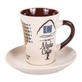 Set 6 cesti cu farfurie pentru cafea Creaciones Meng, 80 ml, ceramica