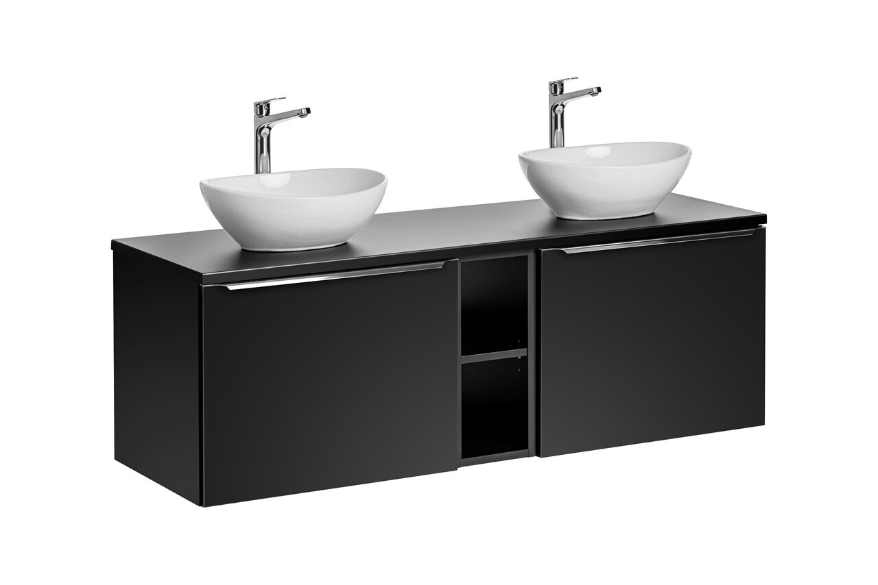 Set mobilier baie, dulap dublu si 2 lavoare, 140 cm Lola, Santa Fe Black, Comad, MDF/PAL laminat, negru mat — imaginea 2