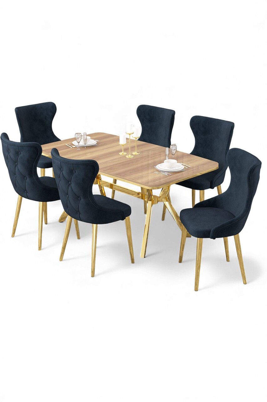 Set masa extensibila si scaune, Hanah Home, Esla, Stejar / Auriu / Antracit - view 2