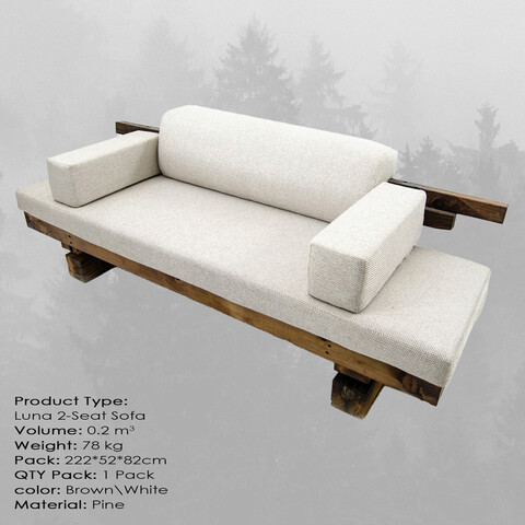 Canapea 2 locuri, massive design, luna, 220x50x80 cm, maro/alb