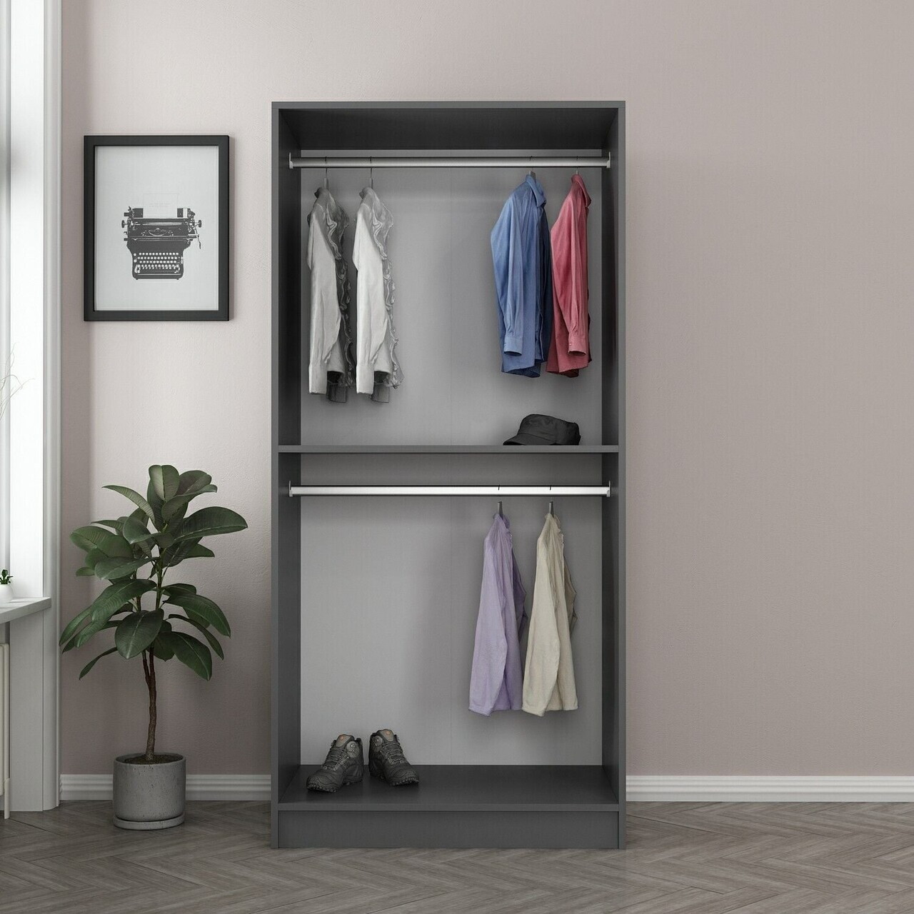 Dulap pentru haine, Hanah Home, Nisa, 90x210x52 cm, Antracit — imaginea 6