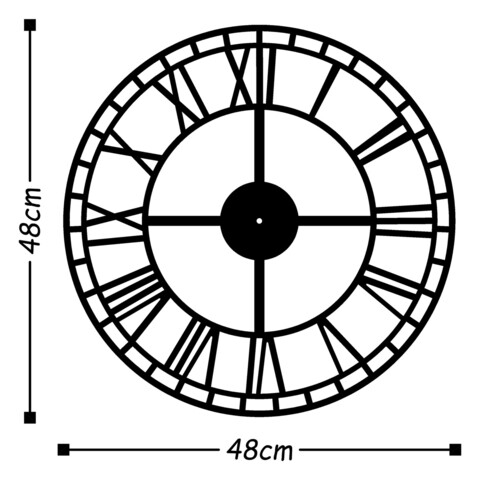 Ceas de perete, Metal Wall Clock 2, Metal, Dimensiune: 48 x 48 cm, Negru