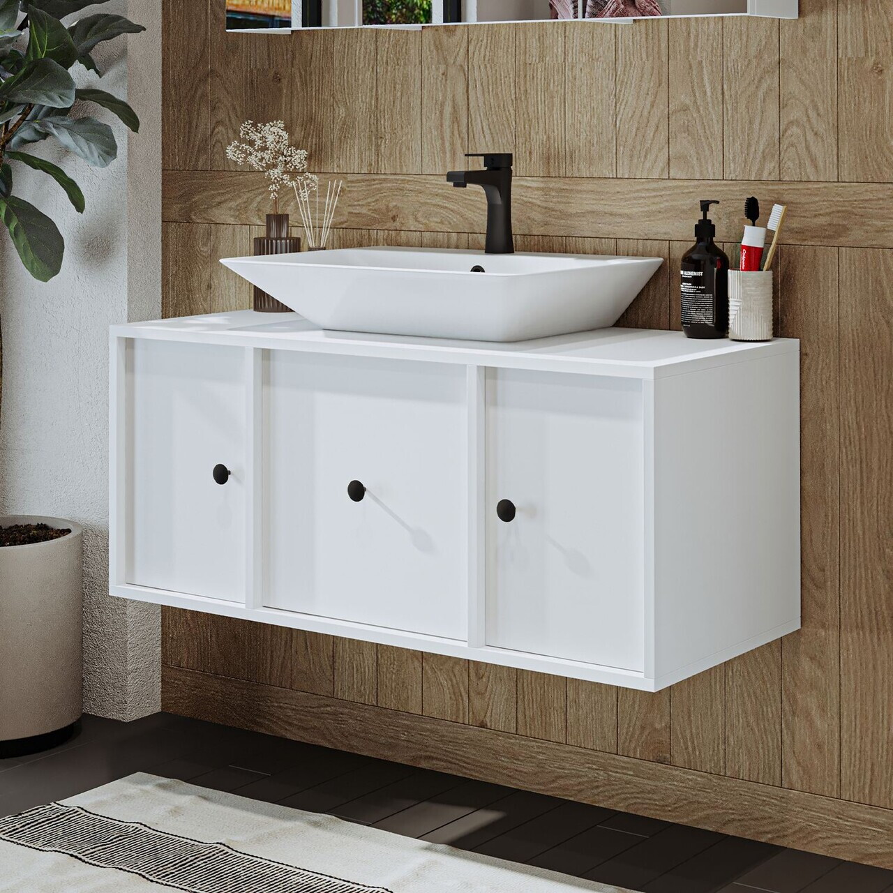 Dulap de baie cu chiuvetă, Hanah Home, 2538, MDF, Alb — imaginea 3