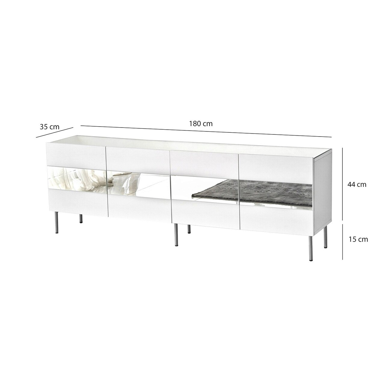 Comoda TV, Neostill, Leon, 180x59x35 cm, PAL, Alb / Argintiu