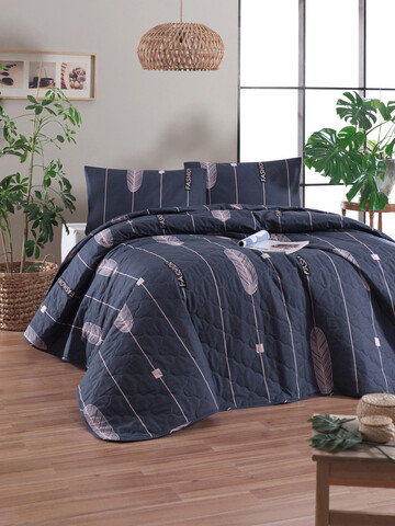 Cuvertura matlasata single xxl (de), 155x200 cm, modena - dark blue, mijolnir, bumbac ranforce