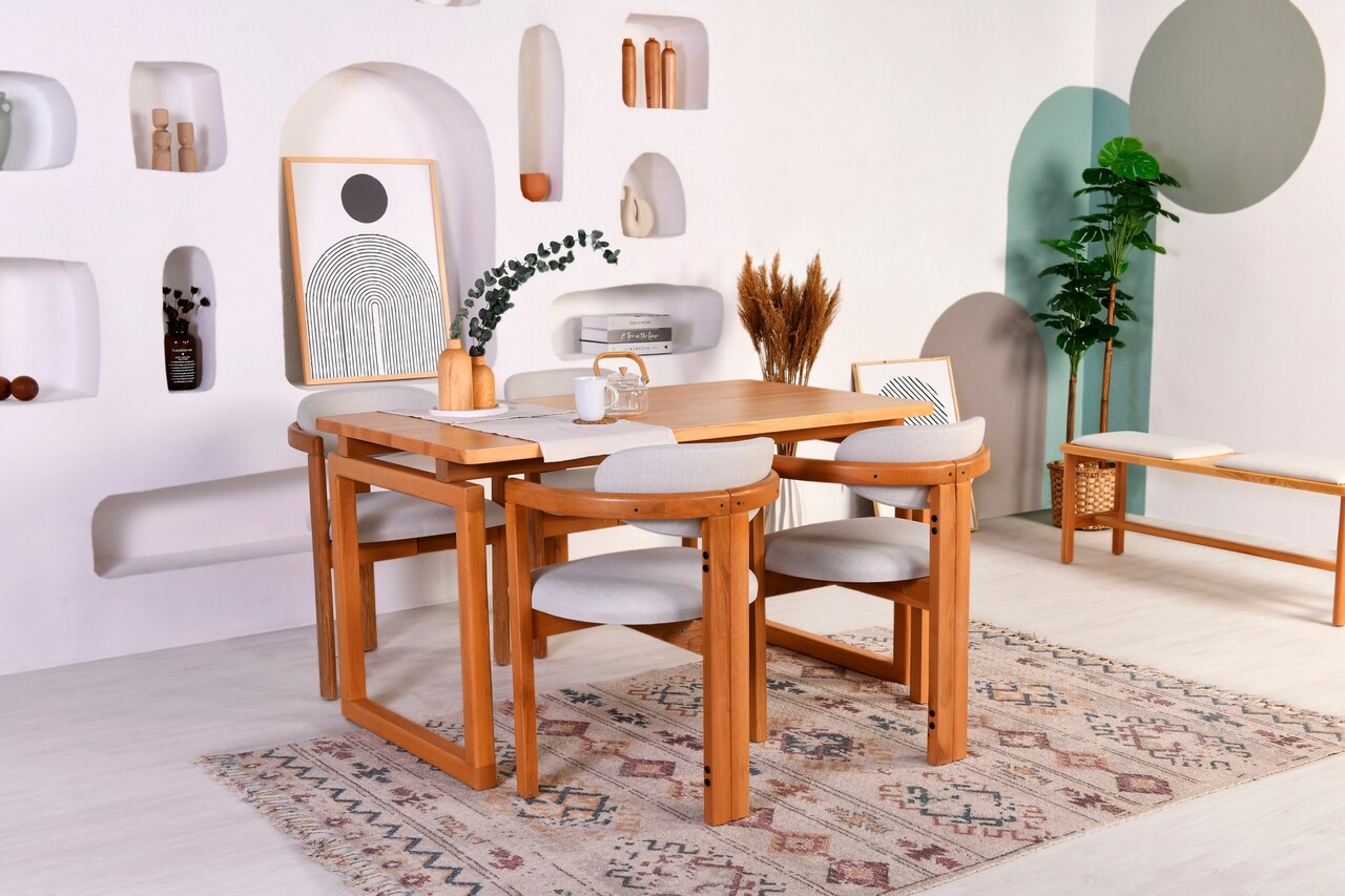 Set Masa si Scaune, Vow Chair, Cheri 4S, Lemn de fag, Stejar / Crem - 1 | YEO