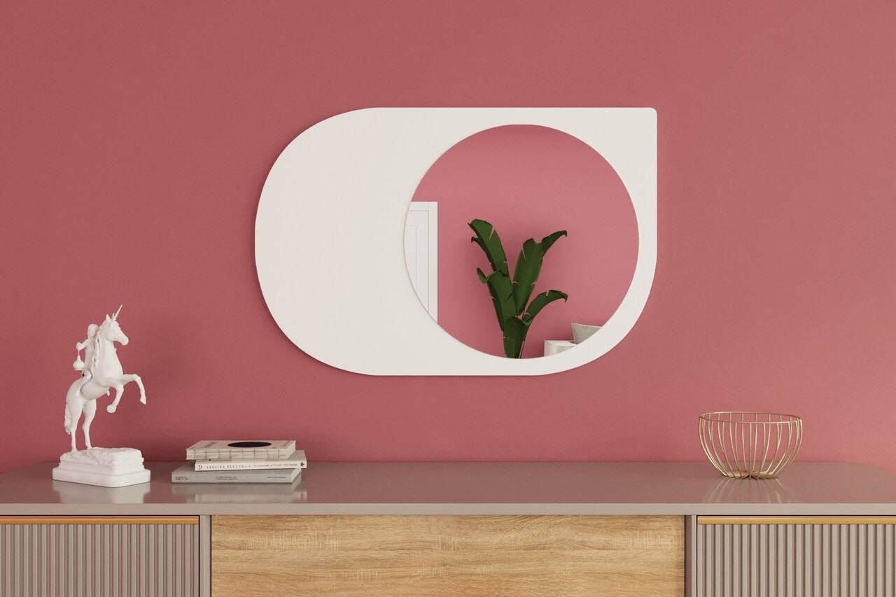 Oglinda decorativa, Siam, Pubble, 60x90x2.2 cm, Alb