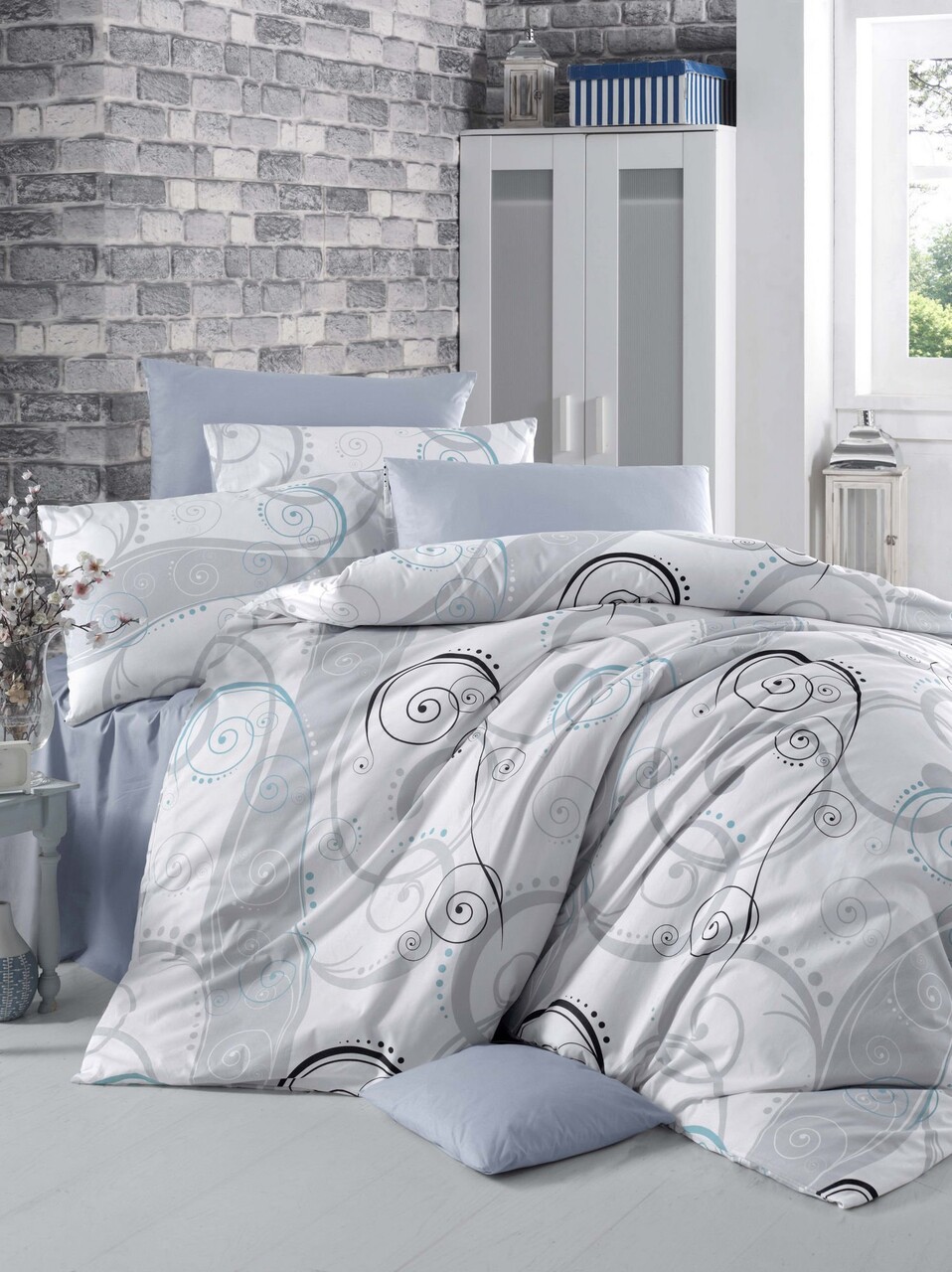 Lenjerie de pat pentru o persoana Single XXL (DE) L'essentiel Maison Güliz Alb / Gri / Negru