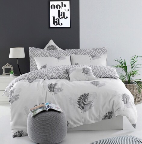 Lenjerie de pat dubla, Palma - Grey, Eponj Home, 65% bumbac/35% poliester