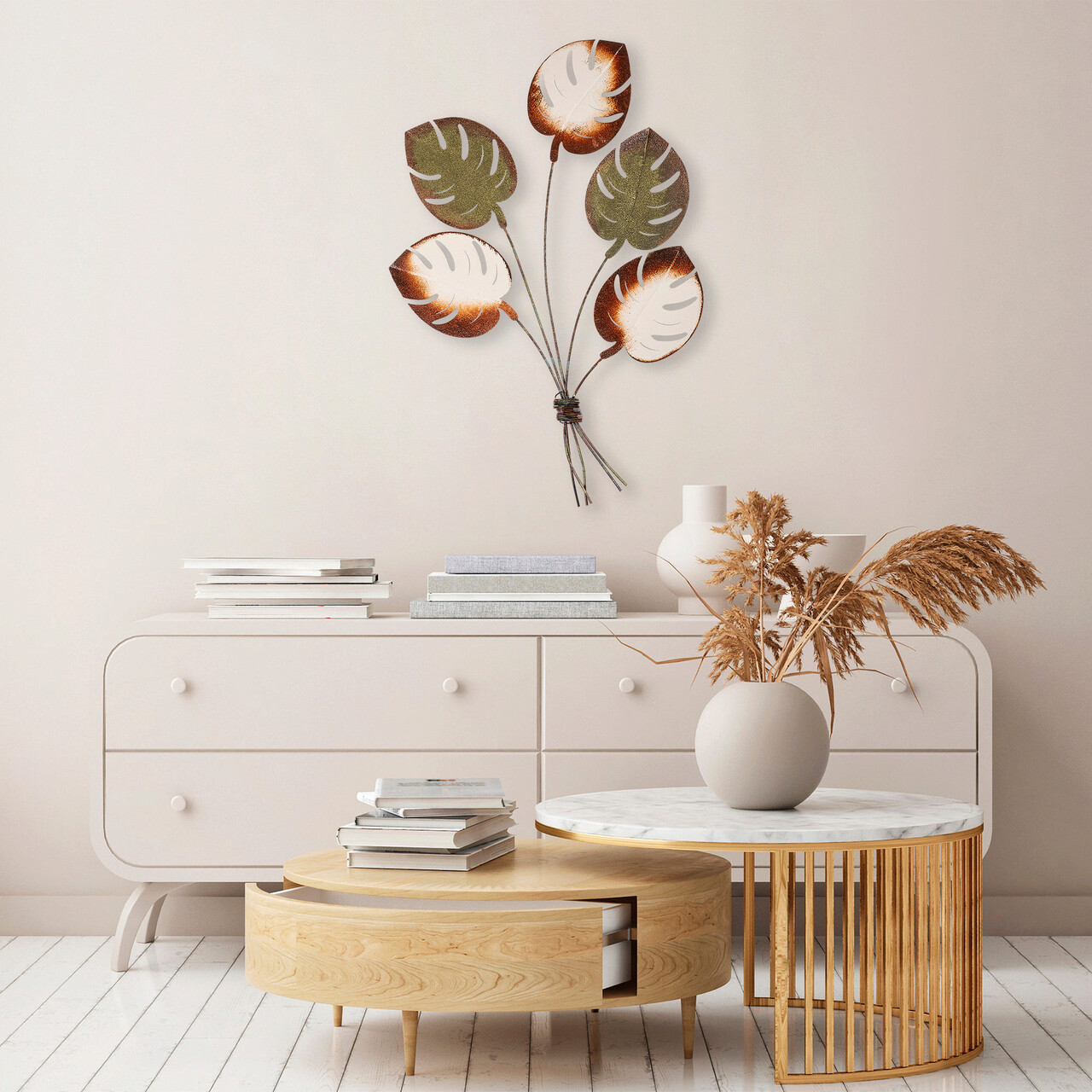 Decoratiune de perete, Monstera v2, Metal, Dimensiune: 67 x 100 cm, Multicolor - 1 | YEO