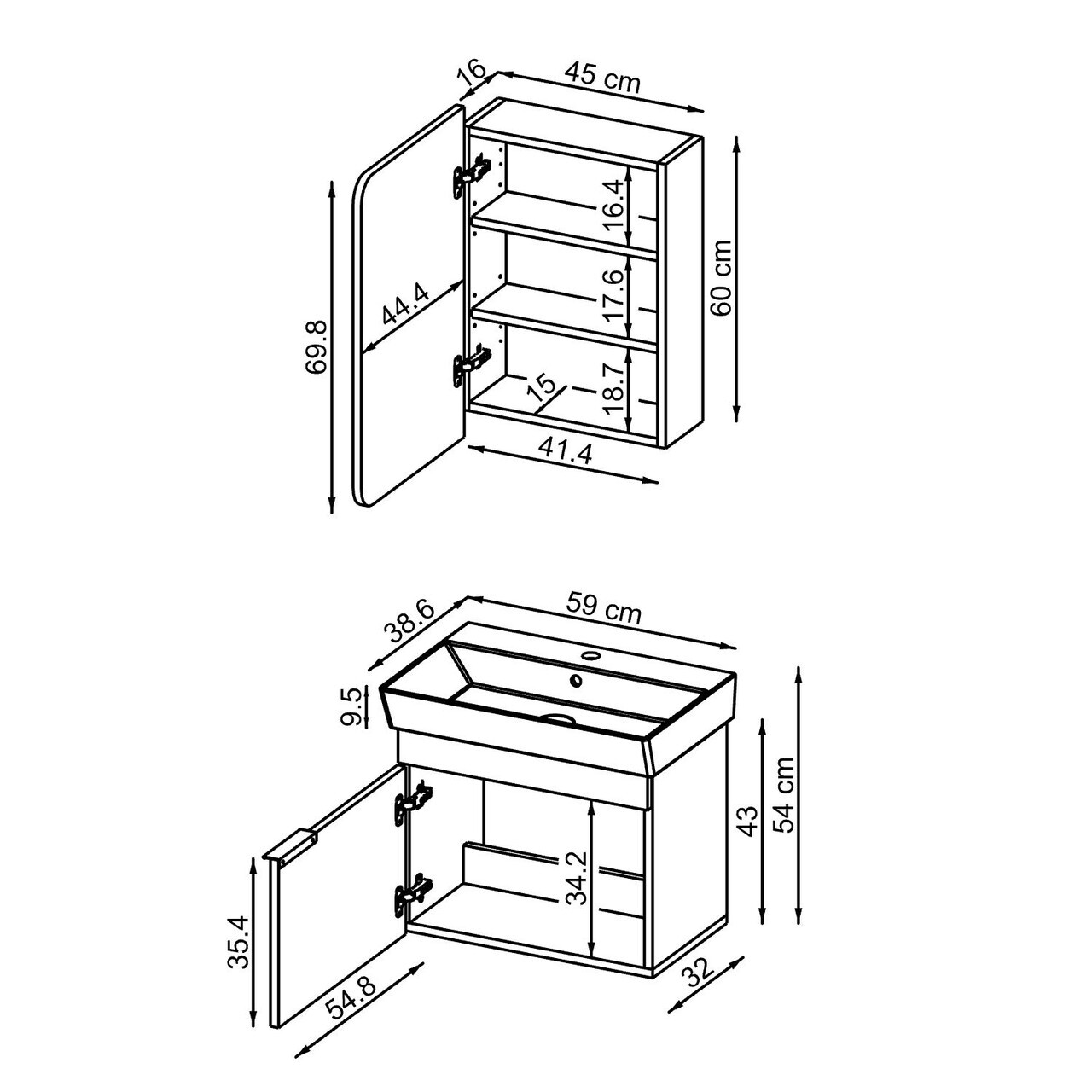 Set Dulap de Baie cu Chiuvetă și Oglindă (2 Piese), Hanah Home, 2936, MDF, Gresie — imaginea 7