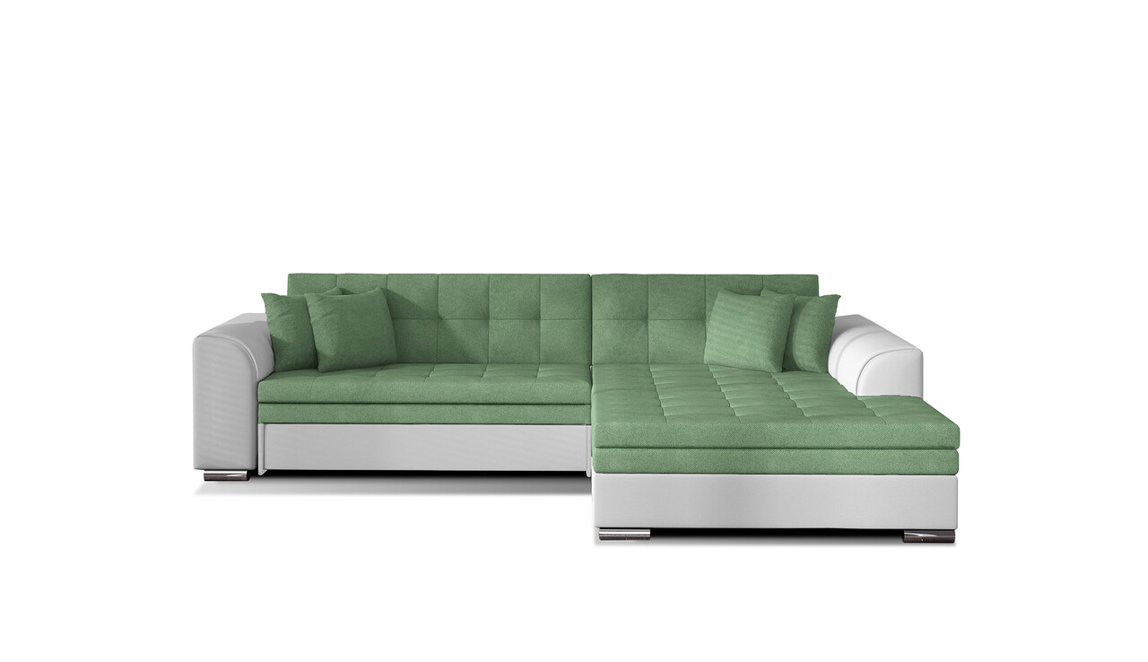 Coltar extensibil dreapta 4 locuri, ELTAP, Sorento, 296x194x78 cm, lemn/poliester, verde/alb - 1 | YEO