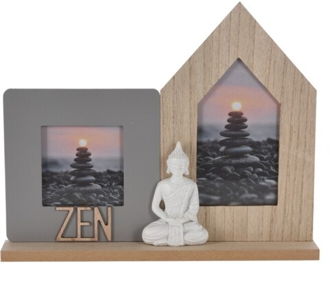 Poza Rama foto Buddha white, 34.5x5x28 cm, lemn, gri/natural