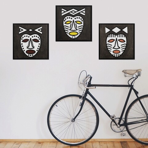 Decoratiune de perete, Africano Time, Placaj, 30 x 30 cm, 3 piese, Alb negru mezoni.ro