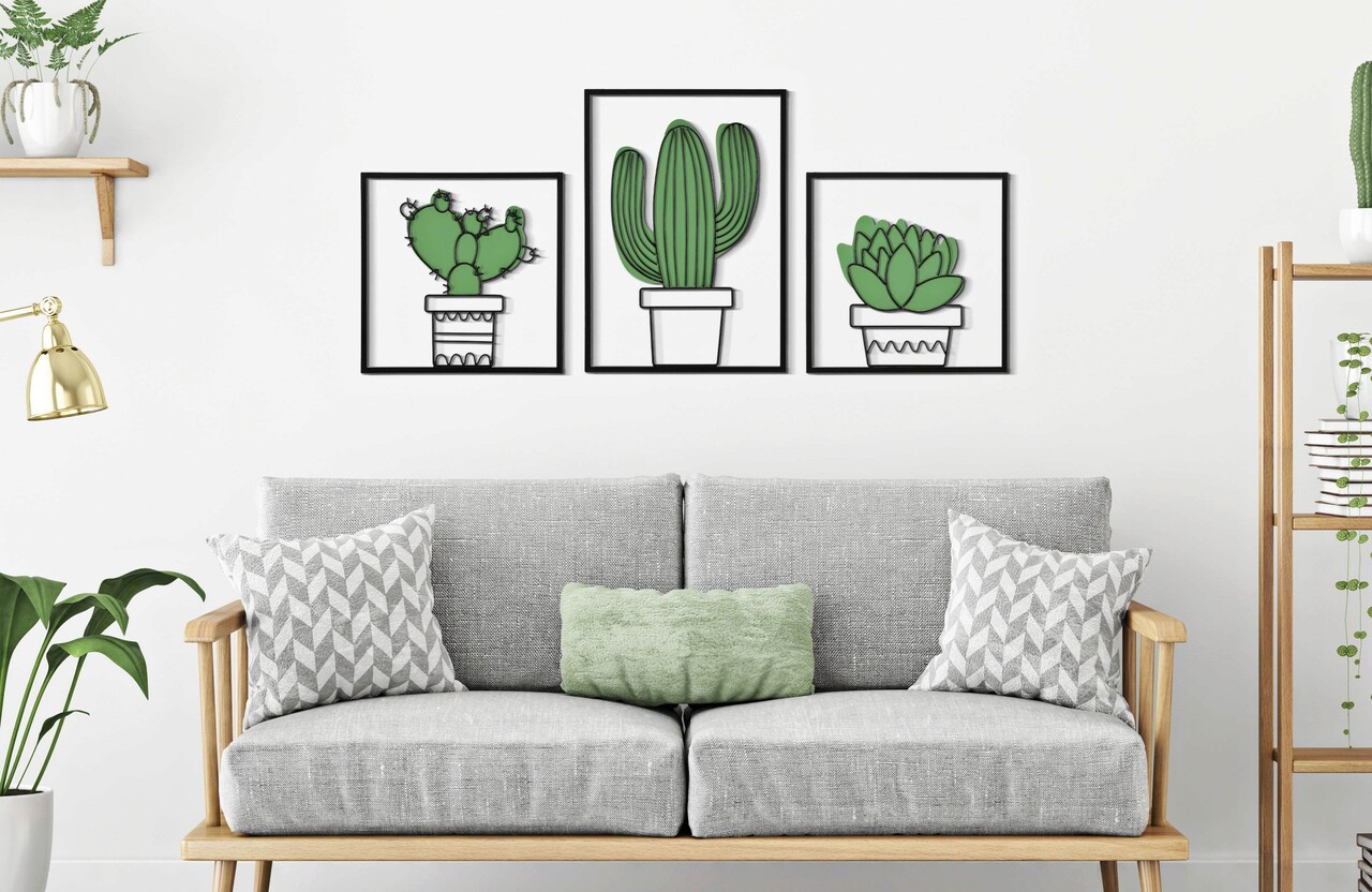 Set 3 decoratiuni de perete Cactus, Mauro Ferretti, 33x46.5 cm, fier, multicolor - imagine 2