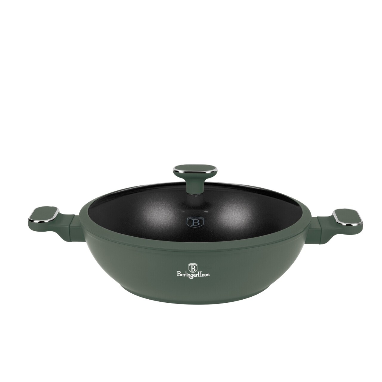 Tigaie Wok cu capac Berlinger Haus, Matte Green, 30 cm, aluminiu forjat, verde mat - imagine 3