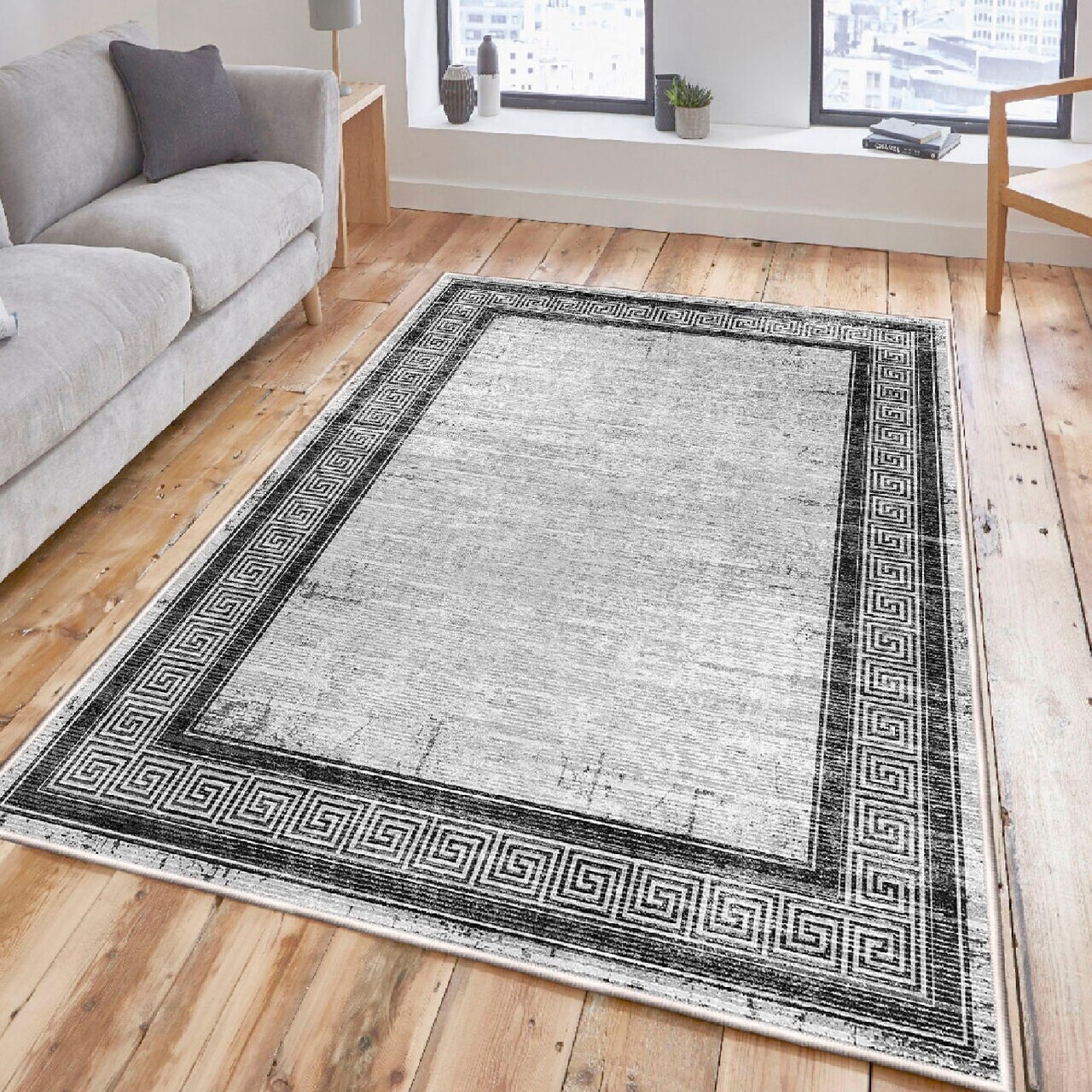 Covor Woosonıl042 120x180 cm Bumbac Gri/Negru