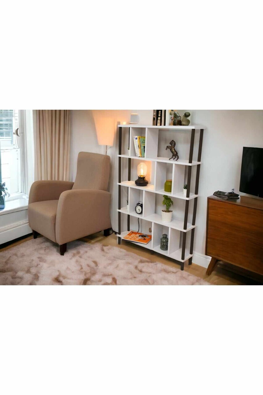 Corp biblioteca, Hanah Home, Peka-0045, 90x137x20 cm, PAL, Alb/Negru — imaginea 4