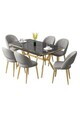 Set masa extensibila si scaune (7 piese), Hanah Home, Weps, Model de marmură neagră / Auriu / Gri