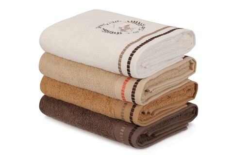 Set 4 prosoape 408, beverly hills polo club, 50x90 cm, bumbac, caramel/maro/alb/crem