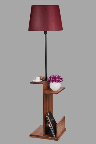 Lampadar cu rafturi, Luin, 8274-1, E27, 60 W, metal/lemn/textil