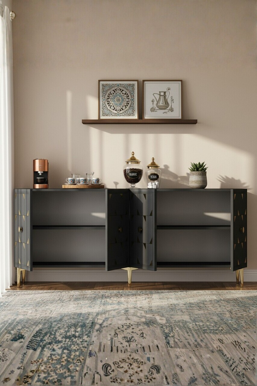 Consola, Hanah Home, Moka 150, 150x75x32 cm, Antracit / Aur — imaginea 3