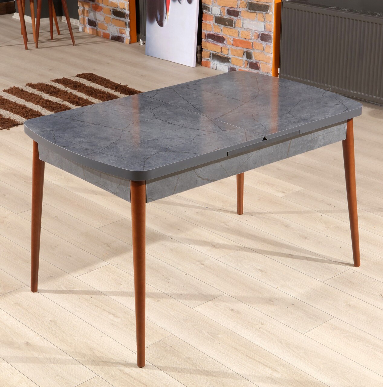 Masa de sufragerie extensibila, Beckley, Aris, 132x79x76.5 cm, Antracit / Nuc