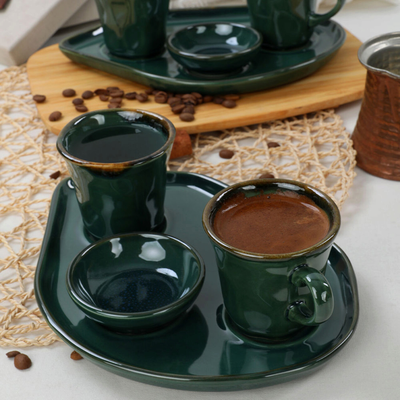 Set cesti de cafea, Keramika, 275KRM1489, Ceramica, Verde