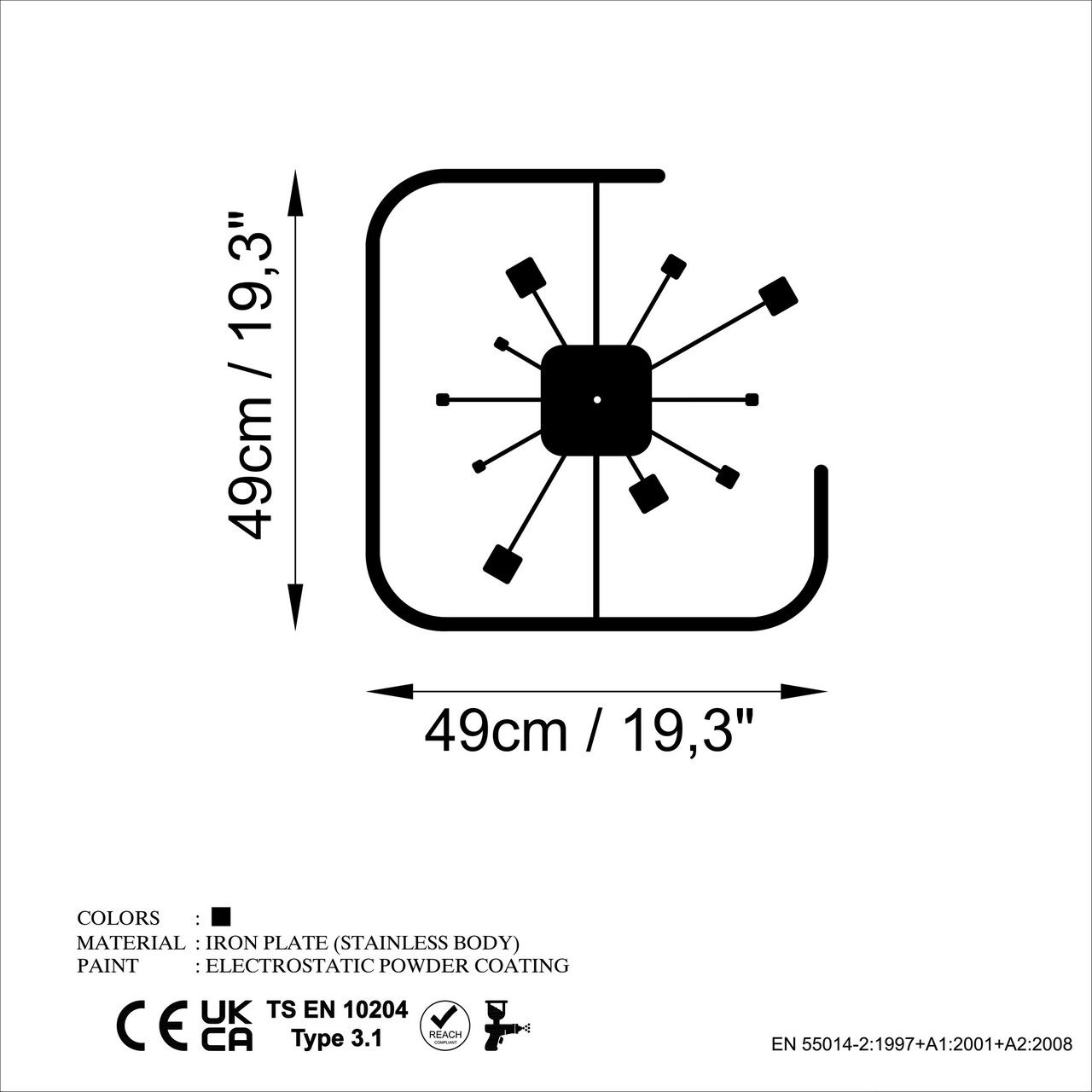 Ceas de perete, Square, Dimensiune: 49 x 49 cm, Negru - view 6