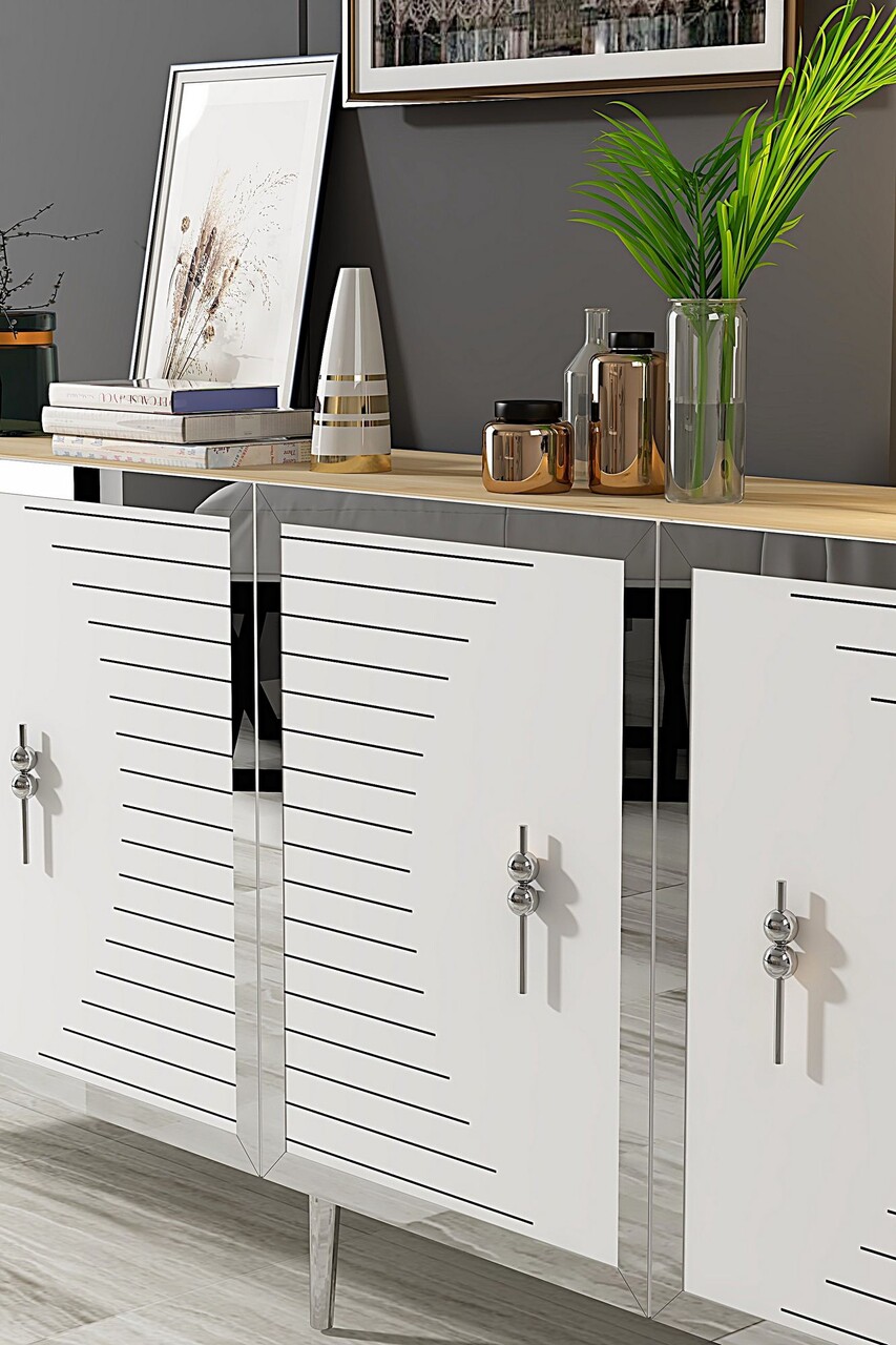 Consola, Hanah Home, Tuna 180, 180x75x32 cm, PAL , Stejar Safir / Alb / Argintiu - view 3