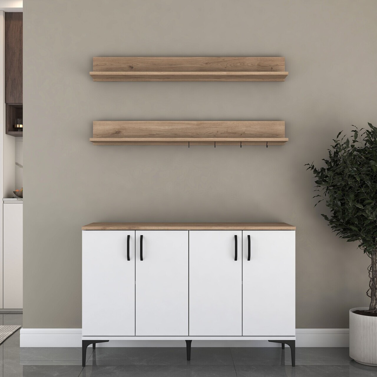 Dulap multifunctional, Hanah Home, JE234, PAL melaminat, Alb/Maro - view 3