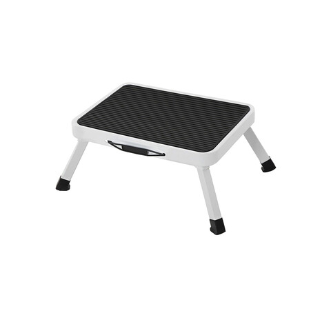 Scara pliabila cu o treapta / treapta inaltatoare, Vasagle, 40x29x5.5 cm, max 150 kg, otel/plastic, alb
